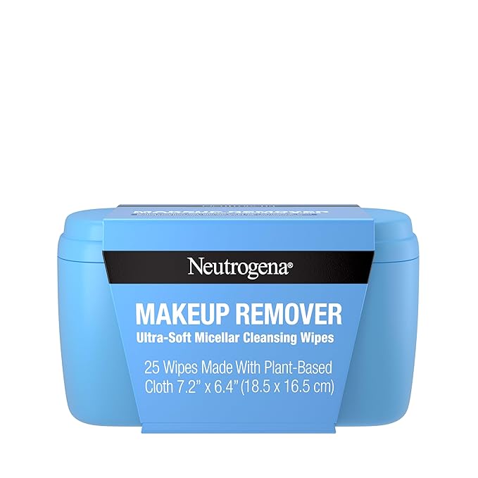 Neutrogena Neutrogena Makeup Remover Wipes, Daily Ultra-Soft Micellar Cleansing Wipes Gently Re-move Oil & Makeup with No Heavy Residue, formulated without alcohol & Made with Plant-Based Cloth, 25 Ct with Case skincare
