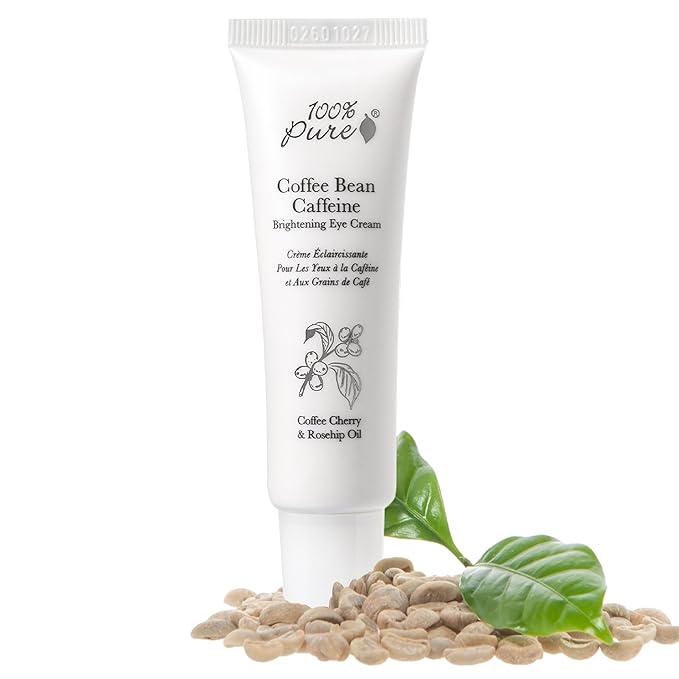 100% PURE 100% PURE Coffee Bean Caffeine Eye Cream Refresh & Hydrate Under Eye Treatment Reduce Puffiness, Dark Circles, Wrinkles with Green Tea, Rose Hip, Vitamin E - Youthful Vibrant Eyes - Vegan - 1 oz Eye Cream