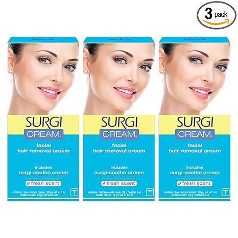 Surgiwax Surgiwax Facial Hair Removal Cream, Hair Remover for Face, 1 Ounce Tubes (Pack of 3)