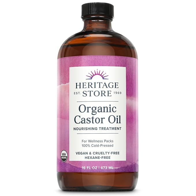 HERITAGE HERITAGE STORE Organic Castor Oil - Glass Bottle - Nourishing Treatment for Hair and Skin - Eyelash Serum for Eyelashes, Brows, Castor Oil Packs - Cold Pressed, Hexane Free, Vegan 16oz Korean face wash