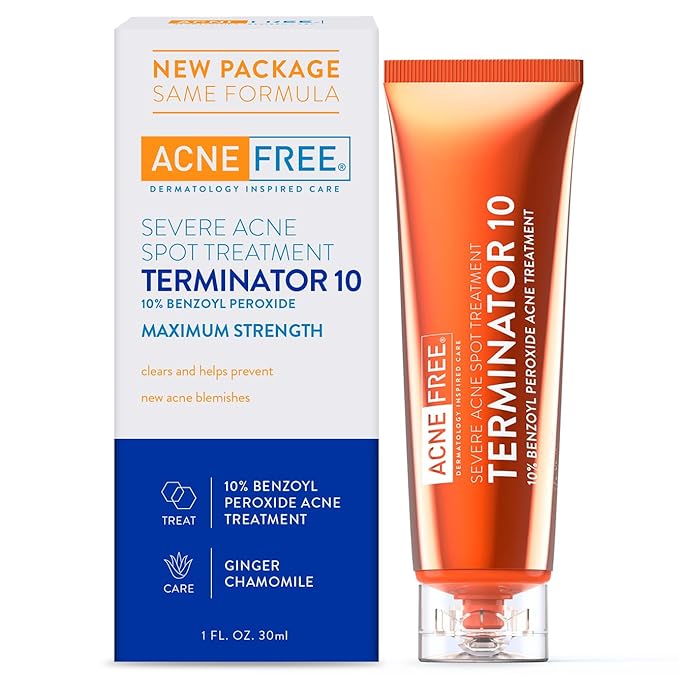 AcneFree AcneFree Terminator 10 Acne Spot Treatment with Benzoyl Peroxide 10% Maximum Strength Acne Cream Treatment, 1 Ounce - Pack Of 1 Moisturiser