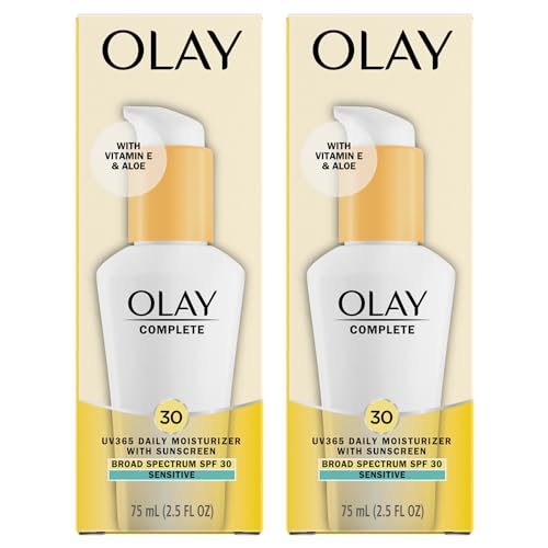Olay Olay Face Moisturizer, Complete with Sunscreen SPF 30, Fragrance-Free for Sensistive Skin, Broad Spectrum Sun Protection, Long-Lasting Hydration, Non-Comedogenic - Vitamin E & Aloe - 2.5 Oz - 2 Pack Sunscreen
