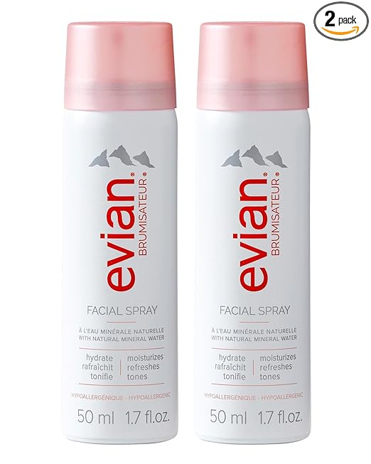Evian Facial Spray 1.7 oz - Hydrating Mineral Water Mist for Face & Skin - Refreshes Makeup and Tones Skin - TSA-Approved Mini Facial Spray Set for Daily Skincare Hydration skincare