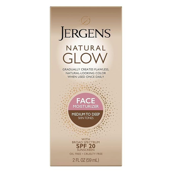 Jergens Jergens Natural Glow Self Tanner Face Moisturizer with SPF 20 Facial Sunscreen, Medium to Deep Skin Tone, Sunless Tanning, Oil Free, Broad Spectrum Protection UVA and UVB, 2 oz (Packaging May Vary) Sunscreen