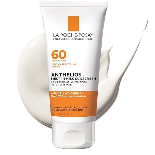 La Roche-Posay Anthelios Melt-In Milk Sunscreen SPF 60, Sunscreen For Body & Face, Broad Spectrum SPF + Antioxidants, Oil Free, Lightweight & Fast Absorbing, Oxybenzone Free Sunscreen