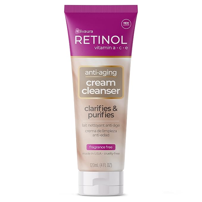 Retinol LIVAURA Retinol Anti-Aging Cream Cleanser – Daily Deep Cleansing Facial Wash Exfoliates to Improve Skin’s Texture & Moisturizes for Cleaner, Softer Face – Renewing Vitamin A Minimizes Fine Lines Exfoliator