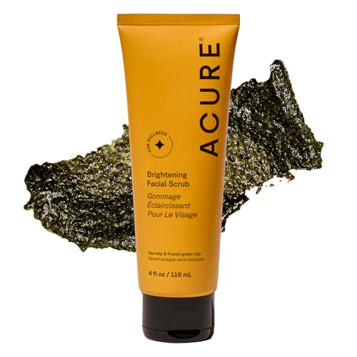 Acure Acure Brightening Facial Scrub - Exfoliating Face Wash, Gentle Daily Scrubber & Exfoliator for Women & Men for Radiant Skin, Cleansing Wash with Sea Kelp & French Green Clay - 4 fl oz Exfoliator