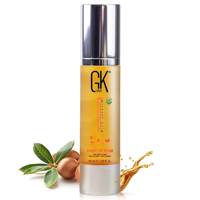 GK HAIR GK HAIR Global Keratin 100% Organic Argan Oil Anti Frizz Hair Serum (1.69 Fl Oz/50ml) Styling Smoothing Strengthening Hydrating & Nourishing Heat Protection Shine Frizz Control Dry Damage Hair Repair Serum