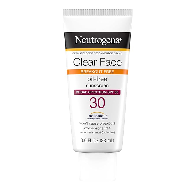 Neutrogena Neutrogena Clear Face Sunscreen for Acne-Prone Skin SPF 30, Broad Spectrum Facial Sunscreen Lotion, Lightweight, Non Comedogenic, Oil-, Fragrance- & Oxybenzone-Free Water Resistant (80 min), 3 fl. oz Sunscreen