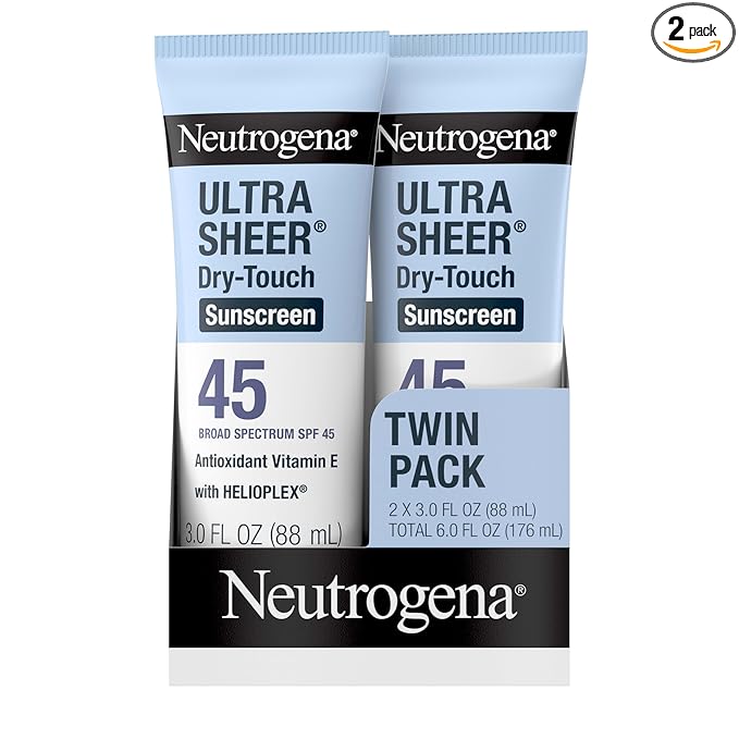 Neutrogena Neutrogena Ultra Sheer Dry-Touch Sunscreen For Face & Body, SPF 45 Broad Spectrum UVA/UVB Protection, Lightweight Water Resistant & Non-Greasy, Travel Size Sunscreen, 3 fl. oz 2 pack Sunscreen