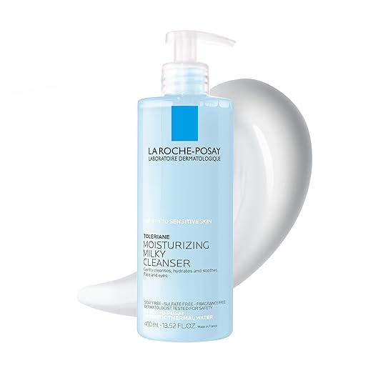 La Roche-Posay Toleriane Moisturizing Milky Cleanser, Gentle Face Cleanser with Glycerin for Dry, Sensitive & Allergy-Prone Skin, Face Wash for Hydration, Gently Removes Makeup & Impurities 400ml Korean face wash