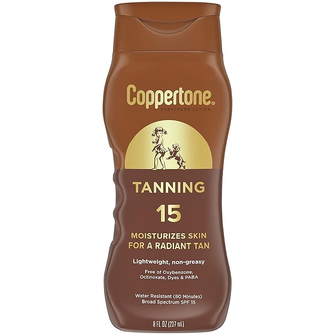 Coppertone Coppertone Tanning Sunscreen Lotion, SPF 15, Lightweight and Non Greasy Sunscreen, Water Resistant, Oxybenzone Free, Sun Tan Lotion Moisturizes Skin for a Radiant Tan, 8 Fl Oz Bottle Korean face wash