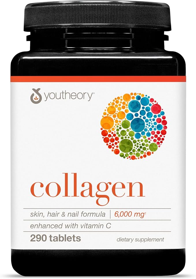 Youtheory Youtheory Advanced Collagen - 6,000 mg Hydrolyzed Collagen Peptides - Includes Antioxidants & Contains Vitamin C - Hair Growth, Nails, Joint Health & Bone Support* - 290 Tablets (48-Day Supply) skincare