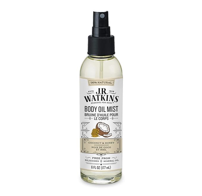 J.R. Watkins JR Watkins Natural Hydrating Body Oil Mist, Coconut Milk & Honey, Moisturizing Body Oil Spray for Glowing Skin and Cruelty Free, 6 fl oz Moisturiser