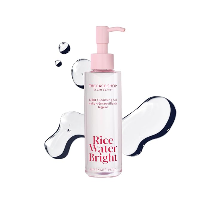 The Face Shop The Face Shop Rice Water Bright Light Facial Cleansing Oil, Daily Makeup Remover, Oil Cleanser, Vegan, Korean Skin Care with Jojoba Oil, Face Pore Cleanser, 150ml Korean Oil Cleanser