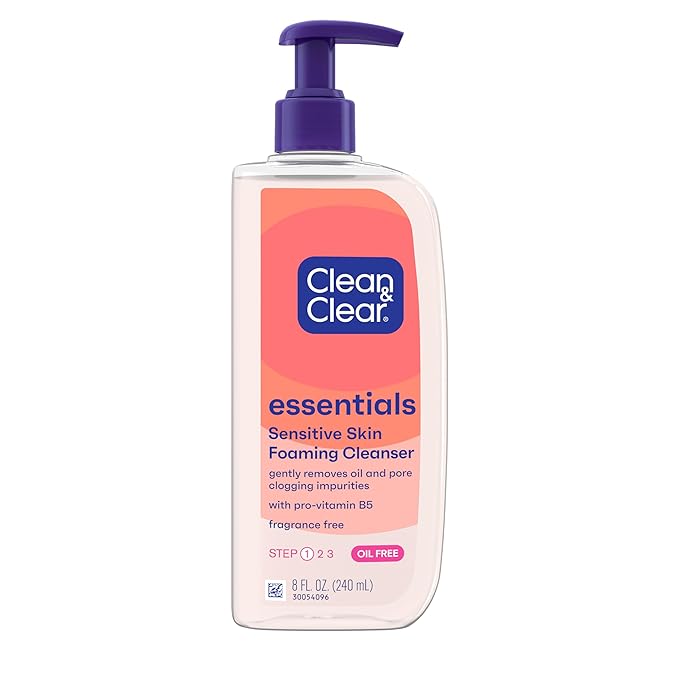Clean & Clear Clean & Clear Essentials Oil-Free Foaming Facial Cleanser, Daily Face Wash with Pro-Vitamin B5 Gently Removes Oil & Pore Clogging Impurities Without Drying Skin, Fragrance-Free, 8 fl. oz Korean face wash
