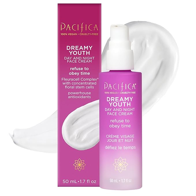 Pacifica Pacifica Face Moisturizer Lotion - Dreamy Youth Day & Night Face Cream, Daily Skincare, Grapeseed Oil, Peptides, Hydrating, Facial Lotion, Skincare, For Dry Skin, Vegan, 1.7 fl oz (1 Count) Moisturiser