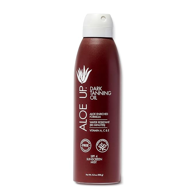 ALOE UP Aloe Up SPF 4 Dark Tanning Oil - Body and Face Tanning Continuous Spray for Outdoor Sun - With Sunscreen, Pure Aloe Vera, and Natural Oils - Dries Clear - Reef Friendly - Fresh Tropical Scent - 6 Oz Sunscreen
