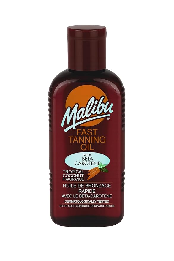 Malibu Malibu Sun Fast Tanning Oil - Tan Accelerator for Outdoor/Tanning Bed, Beta Carotene Carrot Extract & Vitamin E for Moisture & Hydration, Water-Resistant, Coconut, Cruelty-Free, Made in UK (6.8 Fl Oz) Moisturiser