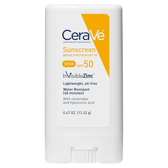 CeraVe CeraVe Mineral Sunscreen Stick SPF 50, Broad Spectrum SPF + Hyaluronic Acid + Ceramides, Titanium Dioxide & Zinc Oxide, 100% Mineral Face Sunscreen Stick, Fragrance Free & Oil Free Sunscreen