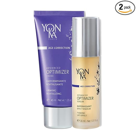 Yon-Ka Advanced Optimizer Serum & Cream | Intensive Anti-Aging Treatment for All Skin Types | Firm and Tighten with Collagen and Hyaluronic Acid | Paraben-Free | 1.35 oz / 1.01 fl oz Serum