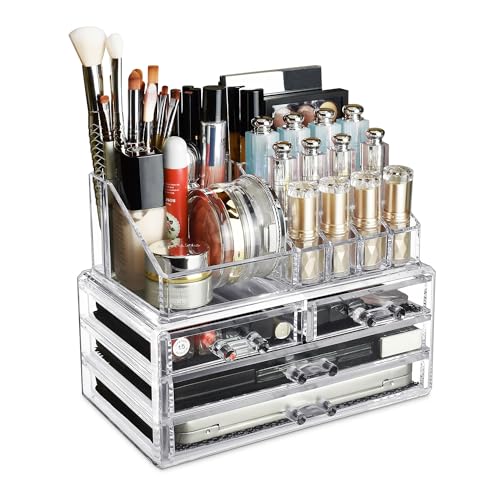 Ikee Design Ikee Design Acrylic Makeup Organizer with 4 Drawers and Removable Top Lipstick Holders, Ideal for Make-up or Accessories,Enhance Your Vanity or Bathroom with Clear Design for Quick Visibility Exfoliator