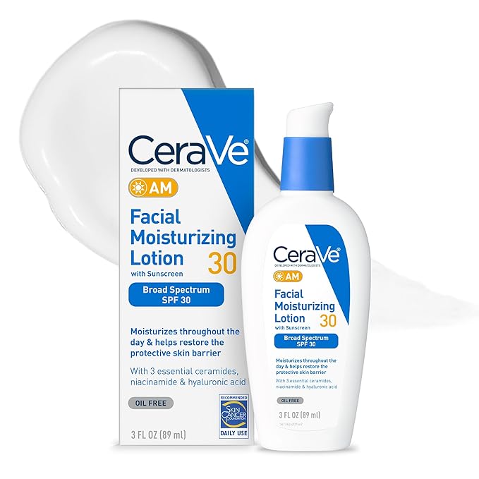 CeraVe CeraVe AM Facial Moisturizing Lotion with SPF 30, Oil-Free Face Moisturizer with SPF, Formulated with Hyaluronic Acid, Niacinamide & Ceramides, Non-Comedogenic, Broad Spectrum Sunscreen, 3 Ounce Korean face wash