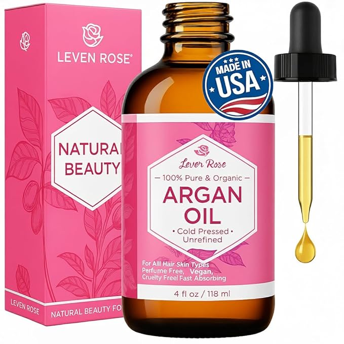 Leven Rose Leven Rose Organic Argan Oil for Hair, Face and Skin - 4 oz 100% Pure Moroccan Cold-Pressed Organic skincare