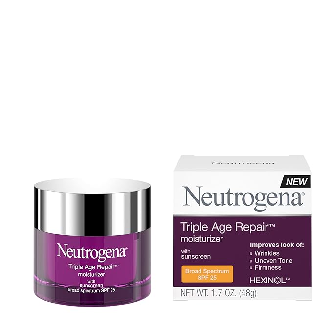 Neutrogena Neutrogena Triple Age Repair Face Moisturizer - with Hexinol Technology & Vitamin C, Anti-Wrinkle Face Cream with SPF 25, Visibly Reduces Wrinkles & Firms Skin, 1.7 oz Sunscreen