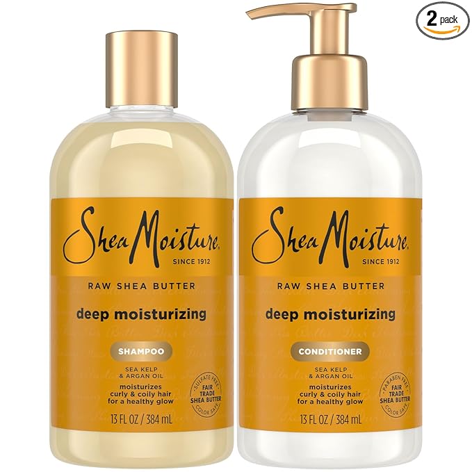 Shea Moisture SheaMoisture Shampoo & Conditioner Set, Deep Moisturizing with Raw Shea Butter, Sea Kelp & Argan Oil for Coily & Curly Hair, 13 Oz Ea Moisturiser
