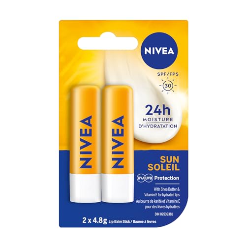 NIVEA NIVEA Sun Caring Lip Balm Sticks with SPF 30, Duo Pack (2 x 4.8 g)(Imported from Canada) Sunscreen