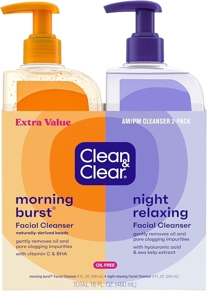 Clean & Clear Clean & Clear 2-Pack Oil-Free Facial Cleansers with Citrus Scent, Morning Burst and Night Relaxing, 16 oz Korean face wash