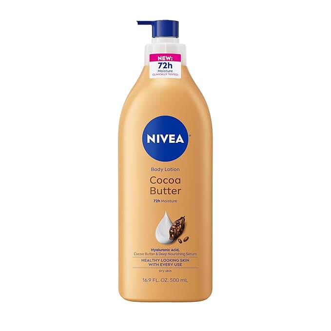 NIVEA NIVEA Cocoa Butter Body Lotion for Dry Skin with Hyaluronic Acid, Cocoa Butter and Deep Nourishing Serum, 72-Hour Body Moisturizer, 16.9 Fl Oz Pump Bottle Serum