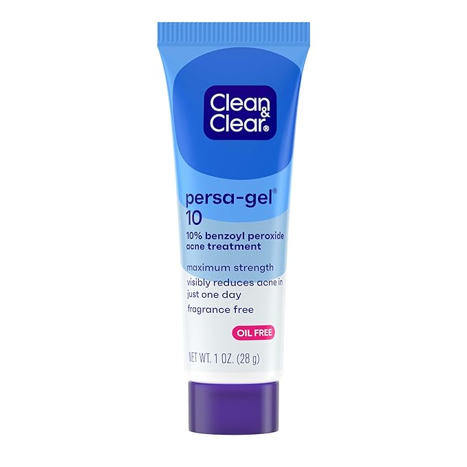 Clean & Clear Clean & Clear Persa-Gel 10 Oil-Free Acne Spot Treatment with Maximum Strength 10% Benzoyl Peroxide, Topical Pimple Cream Visibly Reduces Acne in One Day, Fragrance-Free, 1 fl. oz Moisturiser