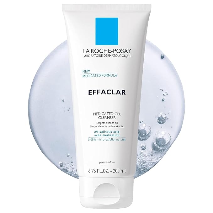 La Roche-Posay La Roche-Posay Effaclar Medicated Gel Cleanser, 2% Salicylic Acid Cleanser + LHA + Glycerin, Foaming Acne Face Wash, Helps Clear & Prevent Acne Breakouts, Oil Free, Targets Excess Oil Korean face wash