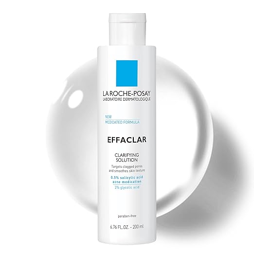 La Roche-Posay Effaclar Clarifying Solution Acne Toner with Salicylic Acid and Glycolic Acid, Pore Refining Oily Skin Toner, Gentle Exfoliant to Unclog Pores and Remove Dead Skin Cells Korean face wash