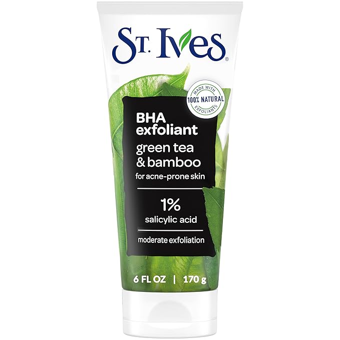 St. Ives St. Ives Blackhead Clearing Face Scrub, Clears Blackheads & Unclogs Pores, Green Tea & Bamboo, Salicylic Acid Acne Treatment Facial Scrub, Moderate Exfoliator Skin Care with Natural Exfoliants 6 oz Exfoliator
