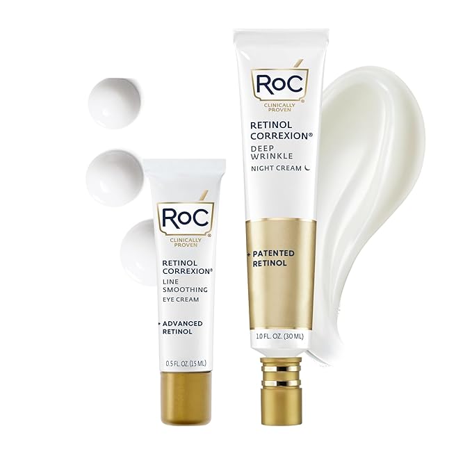 RoC RoC Retinol Correxion Value Set Duo, Deep Wrinkle Anti-Aging Night Face Cream + Under Eye Cream for Dark Circles & Puffiness - Retinol Eye Care Eye Cream