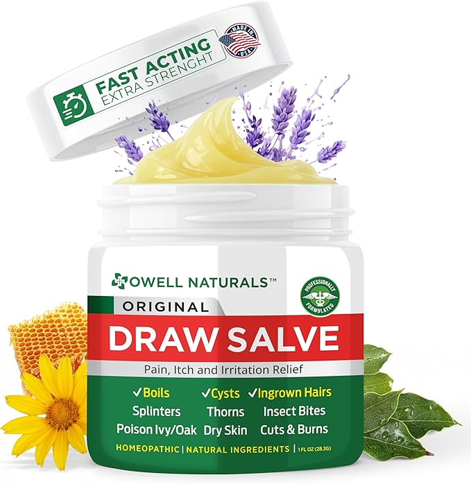 Owell Naturals OWELL Naturals Drawing Salve Ointment for Boil & Cyst Removal, Deep Ingrown Hair, Splinter Remover, Bug Spider Bites, Bee Sting, Mosquito Itching, Poison Ivy Korean face wash
