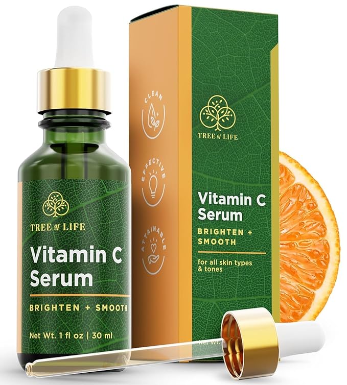 Tree of Life Tree of Life Beauty Vitamin C Skin Care Set, Skin Brightening Face Oil for Dark and Age Spots, Facial Serums for Dry and Sensitive Skin with Hyaluronic Acid & Vitamin E for Soft Smooth Skin, 1 Fl Oz Exfoliator