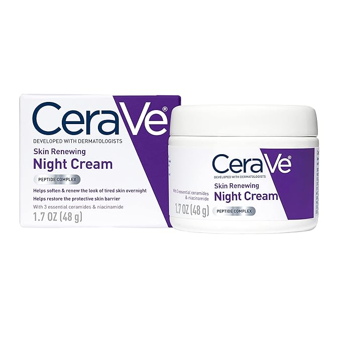 CeraVe CeraVe Skin Renewing Night Cream, Niacinamide, Peptide Complex, and Hyaluronic Acid Moisturizer for Face, 1.7 Ounce, Packaging may Vary Korean face wash