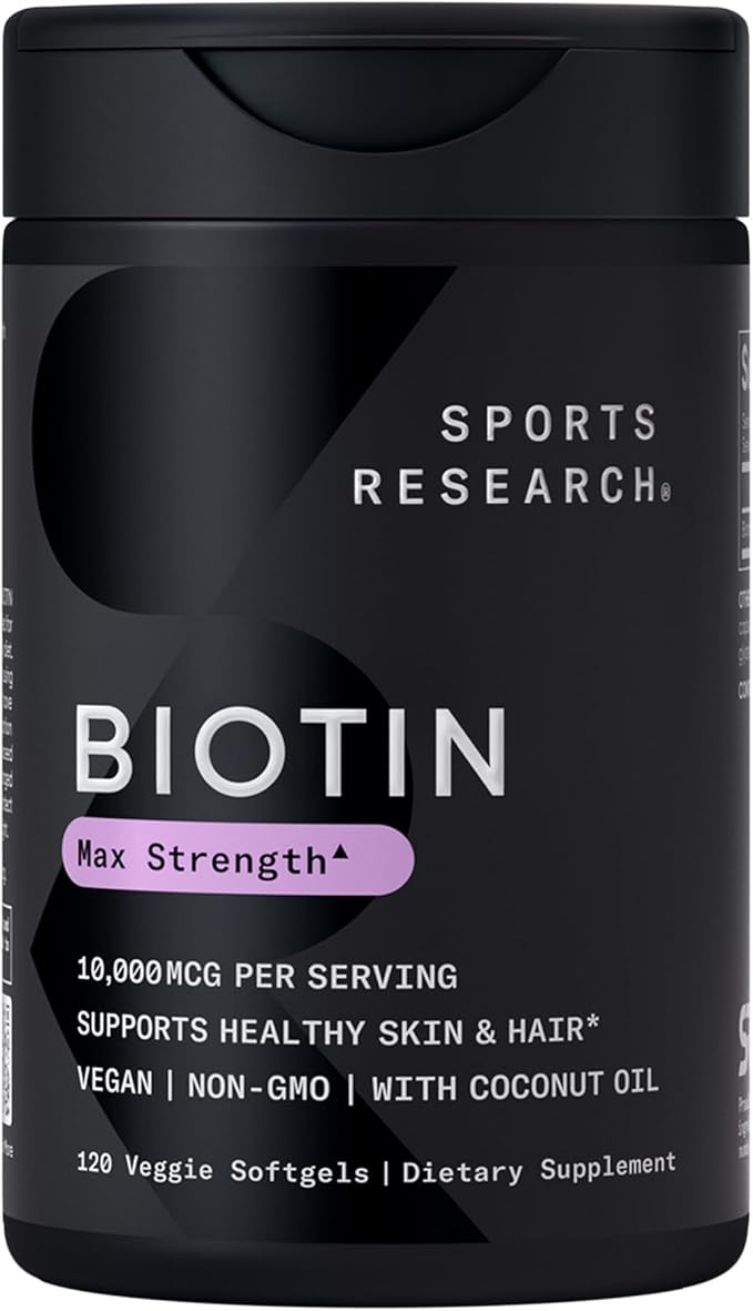 Sports Research Sports Research® Biotin 10,000mcg with Organic Coconut Oil - Biotin (Vitamin B7) for Healthy Skin and Hair Support* - for Women and Men - Vegan, Non-GMO, Gluten & Soy-Free - 120 Veggie Softgels skincare