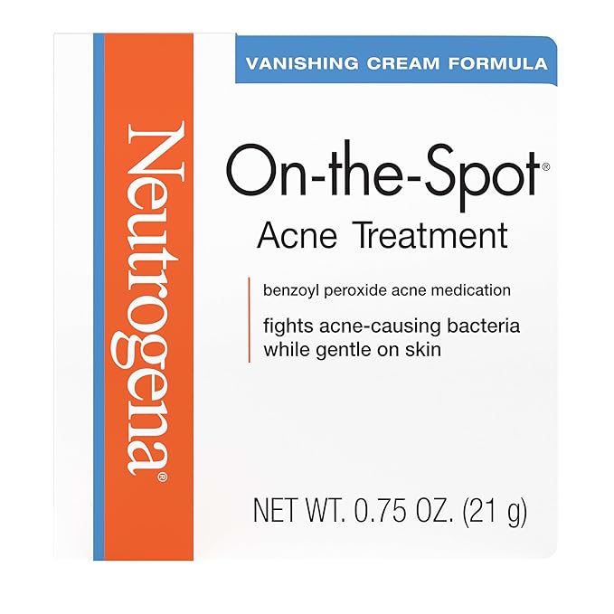 Neutrogena Neutrogena On-The-Spot Acne Spot Treatment Cream with 2.5% Benzoyl Peroxide, Gentle Face Blemish Medicine for Acne-Prone Skin, Vanishing Formula, Clinically Proven Day-1 Results, 0.75-Ounce Tube Moisturiser