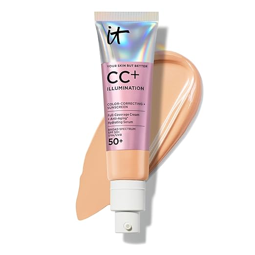 IT Cosmetics CC+ Cream Illumination - Radiant Full Coverage Foundation With SPF 50+, Color Corrector & Hydrating Anti-Aging Serum, Hydrolyzed Collagen + Peptides, Normal to Dry Skin - 1.08 fl oz Makeup/Base