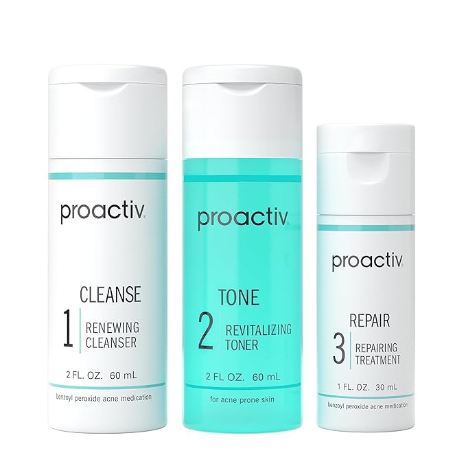 Proactiv Proactiv 3 Step Acne Treatment - Benzoyl Peroxide Face Wash, Repairing Acne Spot Treatment for Face and Body, Exfoliating Toner - 30 Day Complete Acne Skin Care Kit Exfoliator