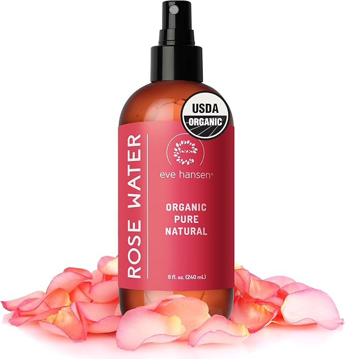 Eve Hansen Eve Hansen Organic Rose Water Spray for Face | Huge 8 oz Moroccan Rosewater Face Toner and Makeup Setting Spray | Soothing Neck and Face Mist to Reduce Eye Puffiness, Dark Circles and Redness Toner