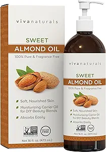 Viva Naturals Viva Naturals Sweet Almond Oil, 16 fl. oz – Skin & Hair Moisturizer, Body & Massage Oil, Carrier Oil for Essential Oils, Non-Greasy & Pure Moisturiser