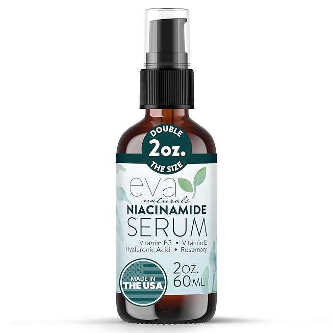 Eva Naturals Niacinamide 5% Serum for Face – B3 Pore Minimizer, Acne Treatment & Dark Spot Corrector with Hyaluronic Acid, Vitamin E, Aloe & Neem – Anti-Aging, Non-Greasy, Hydrating, 2oz Serum