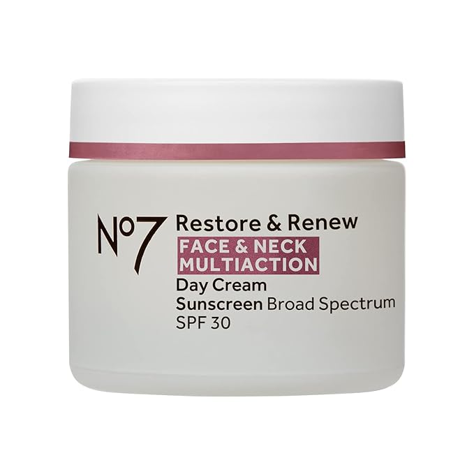 No7 No7 Restore & Renew Multi Action Face & Neck Cream - Anti Aging Face Moisturizer with SPF 30 - Helps to Firm & Hydrate Crepey Skin - Formulated with Hyaluronic Acid, Peptides & Ceramides (1.69 Oz) Sunscreen