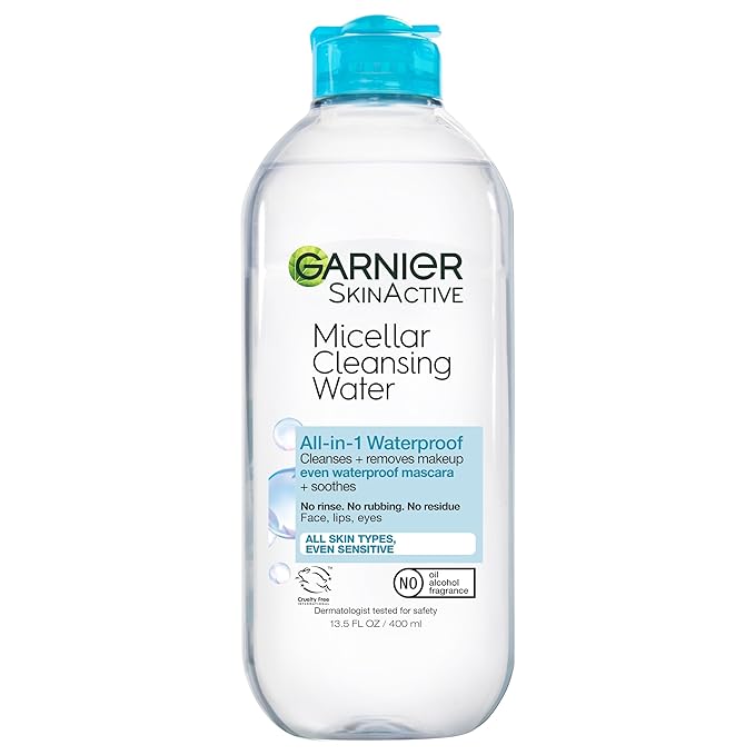 Garnier Garnier Micellar Water For Waterproof Makeup, Hydrating Facial Cleanser & Makeup Remover, Suitable for Sensitive Skin, Vegan, Cruelty Free, 13.5 Fl Oz (400mL), 1 Count Water Cleanser